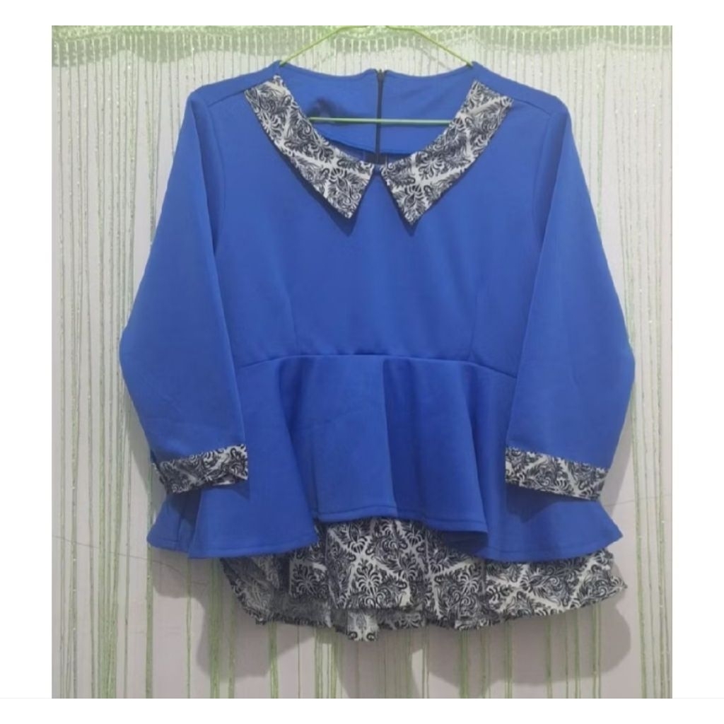 blouse blus atasan scuba wanita combi batik katun lengan panjang
