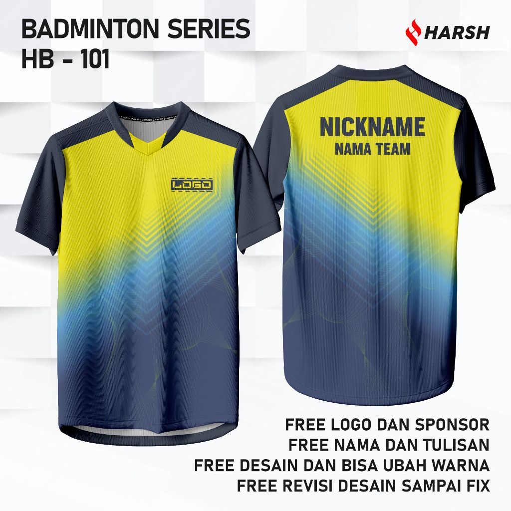 JERSEY KAOS OLAHRAGA BADMINTON CUSTOM FULL PRINT - HB101 GRATIS DESAIN CUSTOM