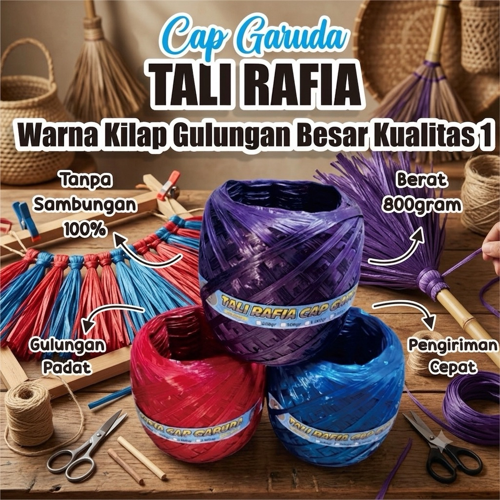 Tali rafia warna kilap gulungan besar