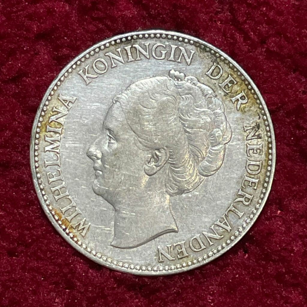 Koin Asli Perak 1 Gulden Wilhelmina Nederlandsch Indie / Hindia Belanda 1929