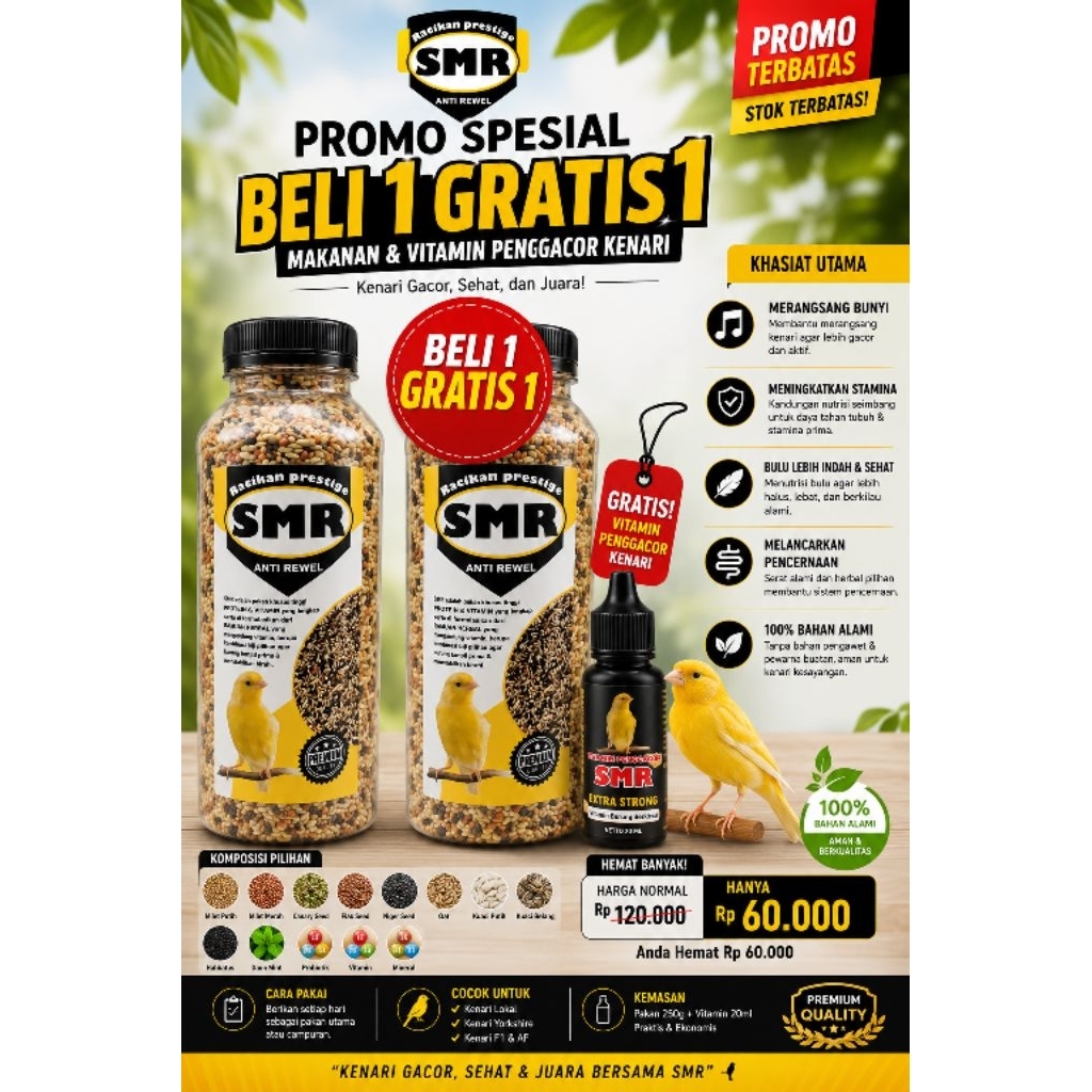 BUY 1 Pakan konslet free 1 vitamin double strong kenari
