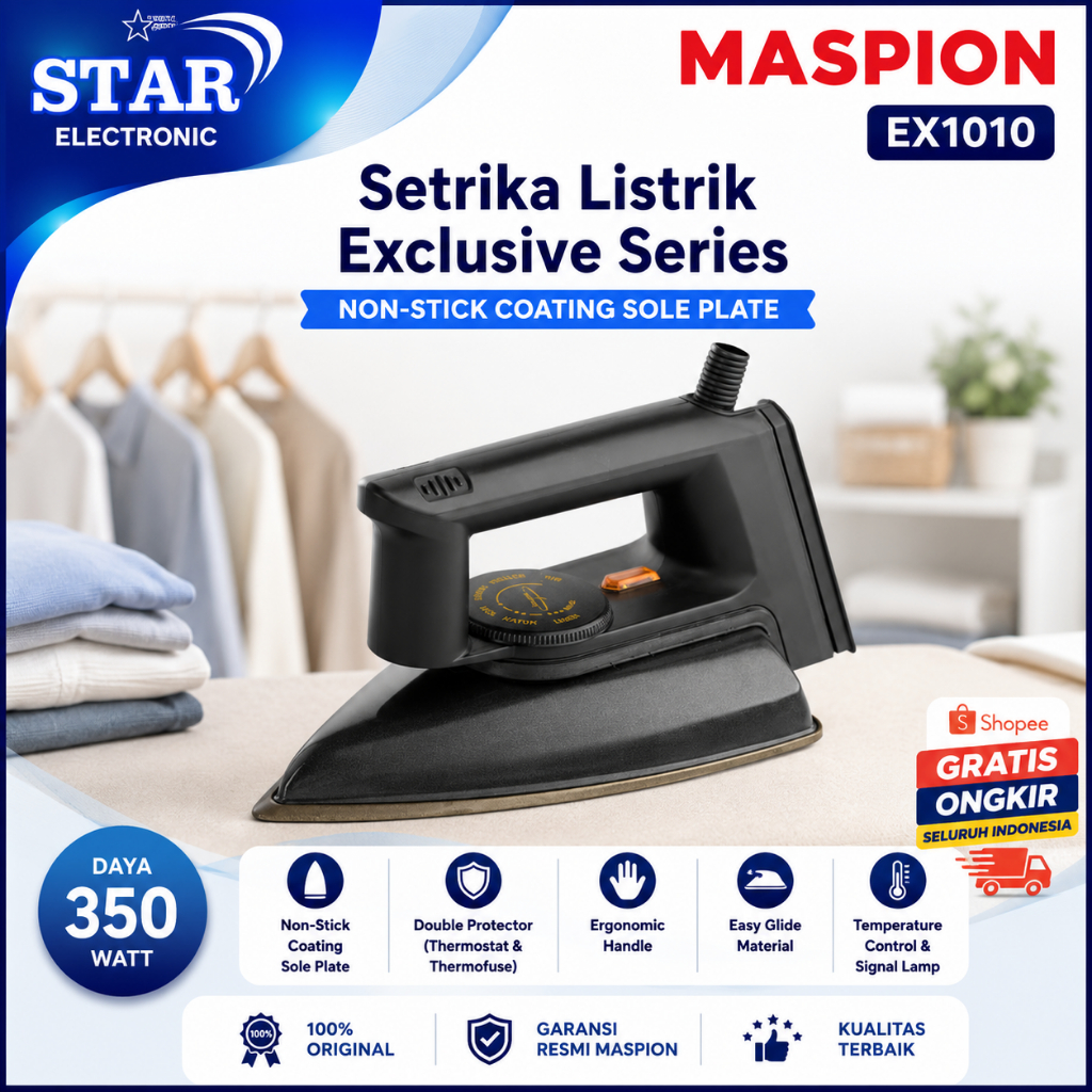 MASPION SETRIKA LISTRIK EX1010/EX-1010/EX 1010/EX-1010/EX1010/MASPION SETRIKA/ORIGINAL GARANSI RESMI