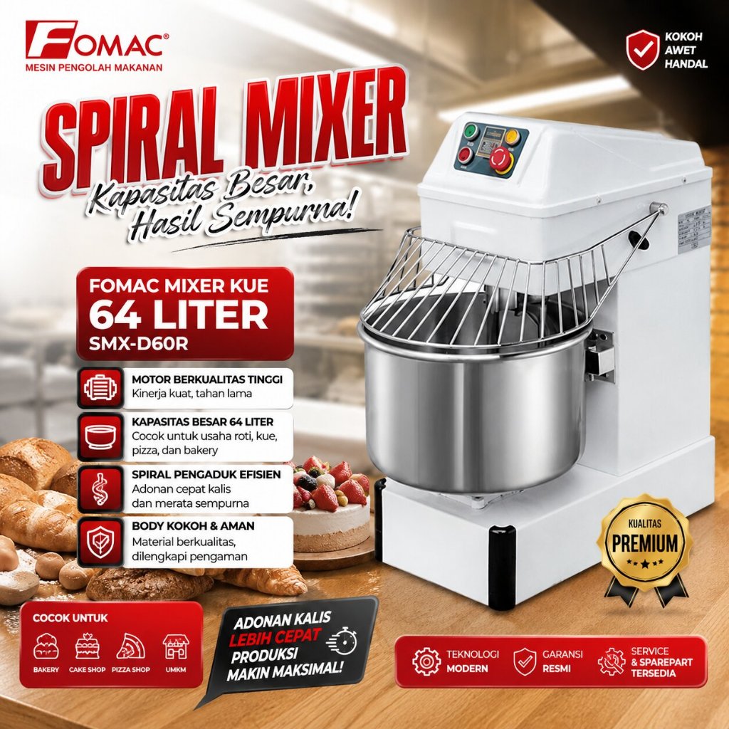FOMAC MIXER KUE 64 LITER / SPIRAL MIXER (FOMAC) SMX-D60R