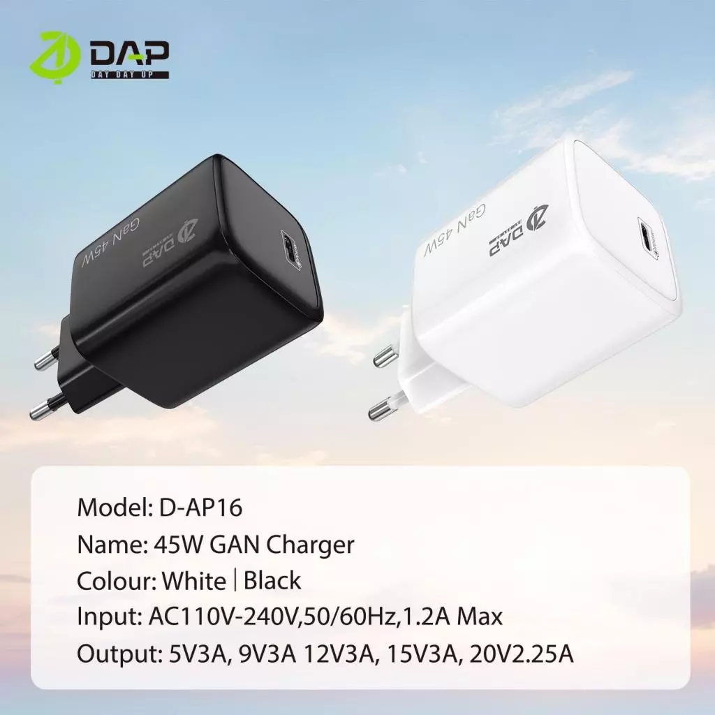 AP D-AP16 GAN Charger 45W Type-C Port for Samsung iPhone 15 16 Pro Max PD Type C Fast Charging
