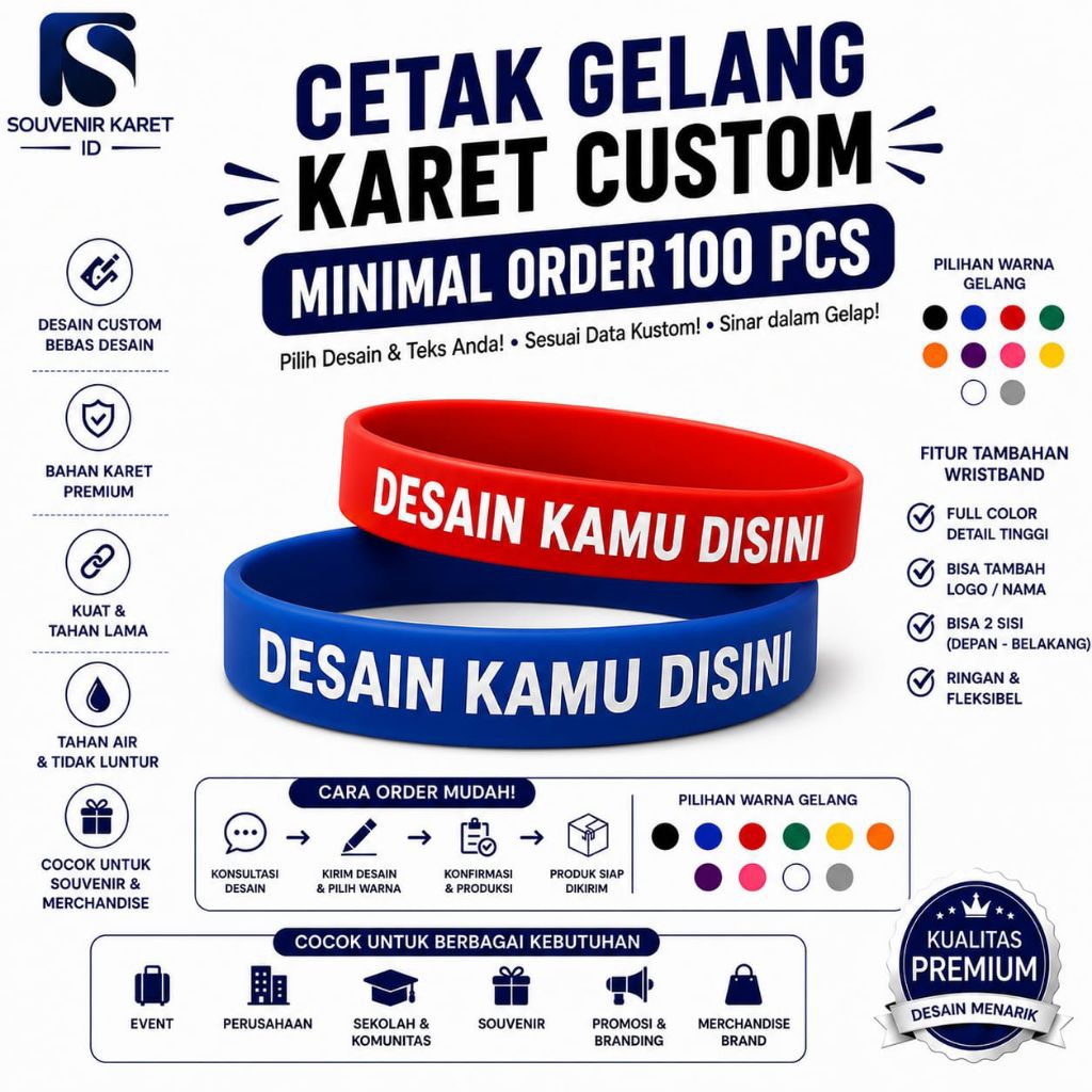 Custom Gelang Karet Nama / Logo - Gelang Rubber Custom Murah Berkualitas
