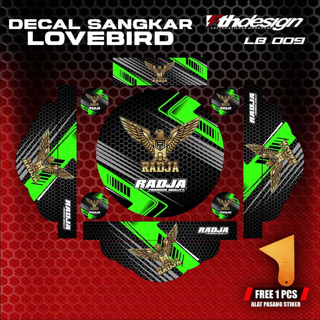 Decal Sangkar Lovebird Stiker Sangkar Lovebird Desain Terbaru Motif Radja Hijau