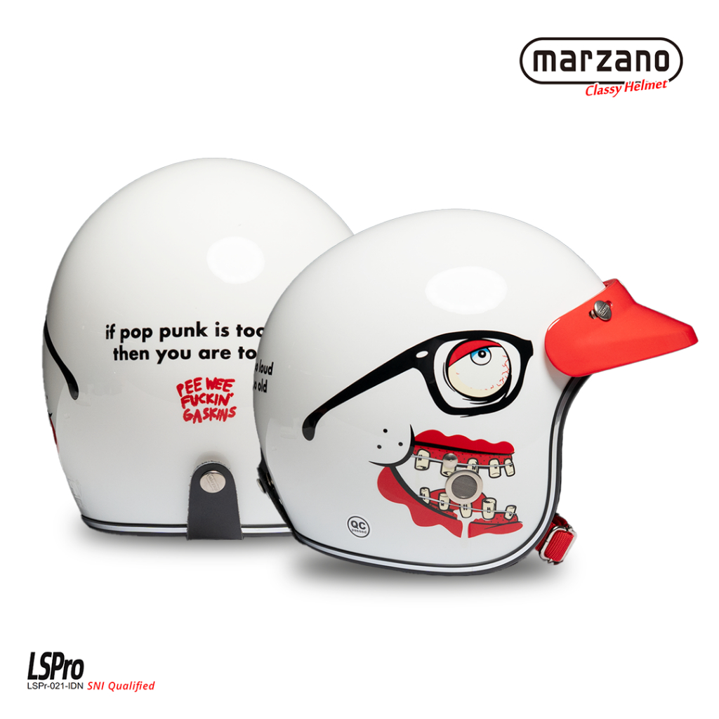 Marzano X Pee Wee Gaskins Helm Retro Bogo Half Face White Glossy Size S-XL Berstandar SNI