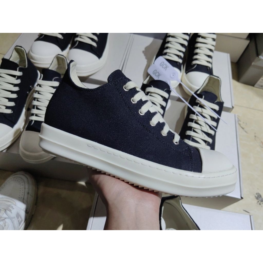 RO Ramones DRKSHDW Rick Owens Black Milk Low Top Canvas Sneaker