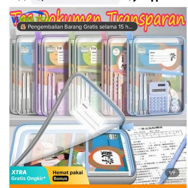 Vinnatsu Document Bag Transparan 3 Lapis File Holder Lucu/ Map Dokumen Tas