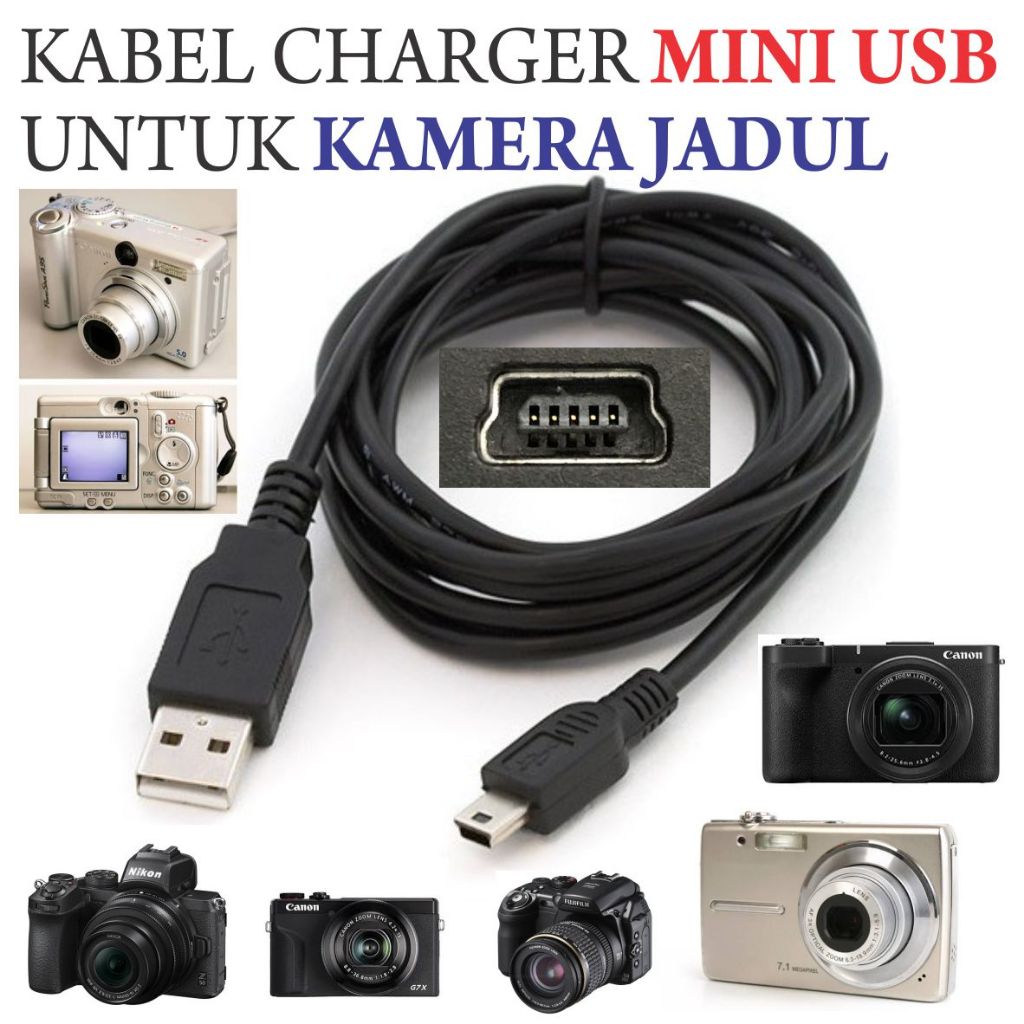 Kabel Charger Mini USB untuk Kamera Digital Camera Lama Jadul Canon EOS Sony Nikon Fujifilm Esia