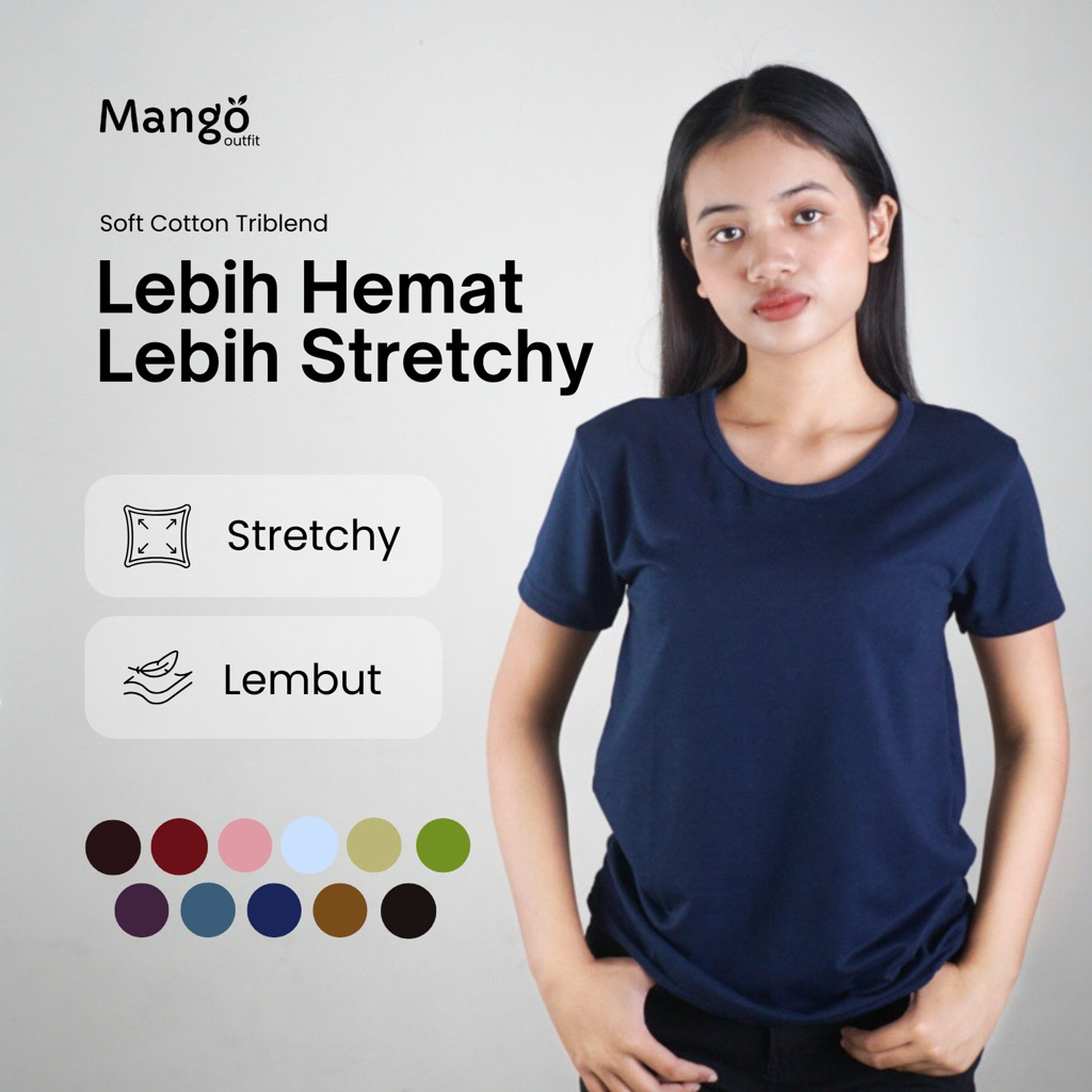 MANGO - Kaos polos wanita oneck | kaos wanita adem harian lengan pendek jumbo murah o neck