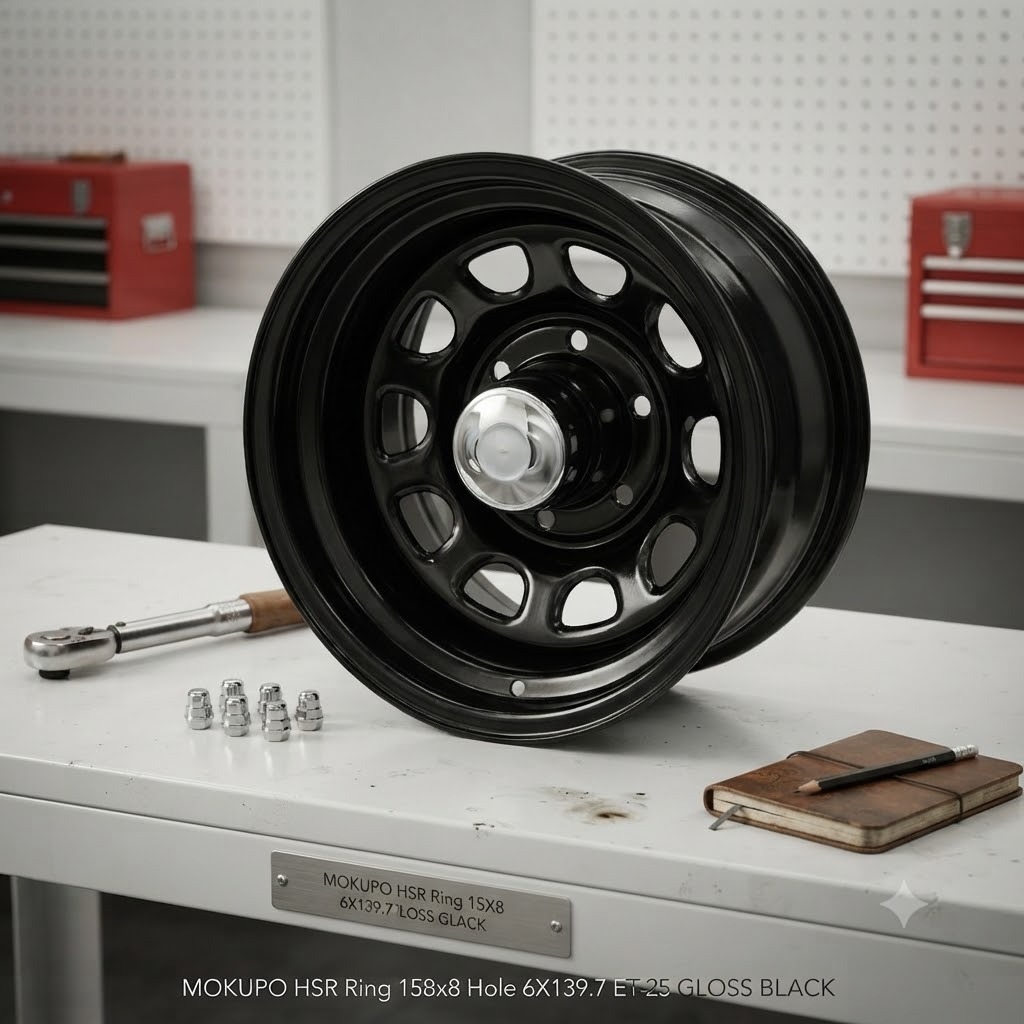 velg mobil ring 15 daytona warna hitam MOKUPO HSR R15X8 H6X139,7 ET-25 BLACK baut 6x139.7