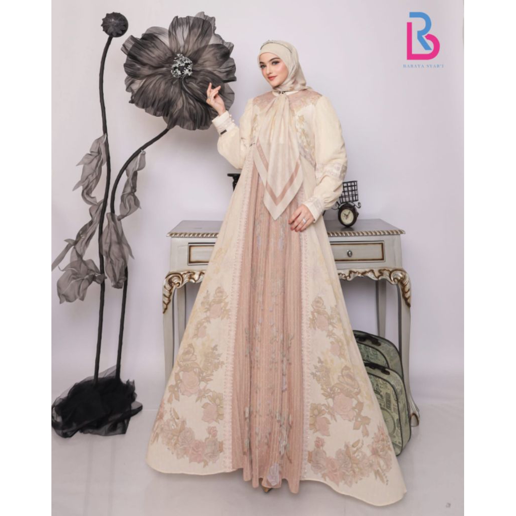 Gamis Printing New Anggun by Baraya Syari gamis set khimar premium gamis elegant mewah HQ