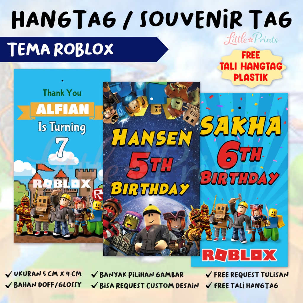 Hangtag Souvenir Tema ROBLOX Custom - Gantungan Souvenir - Birthday Tag - Thank You Card - Kartu Uca