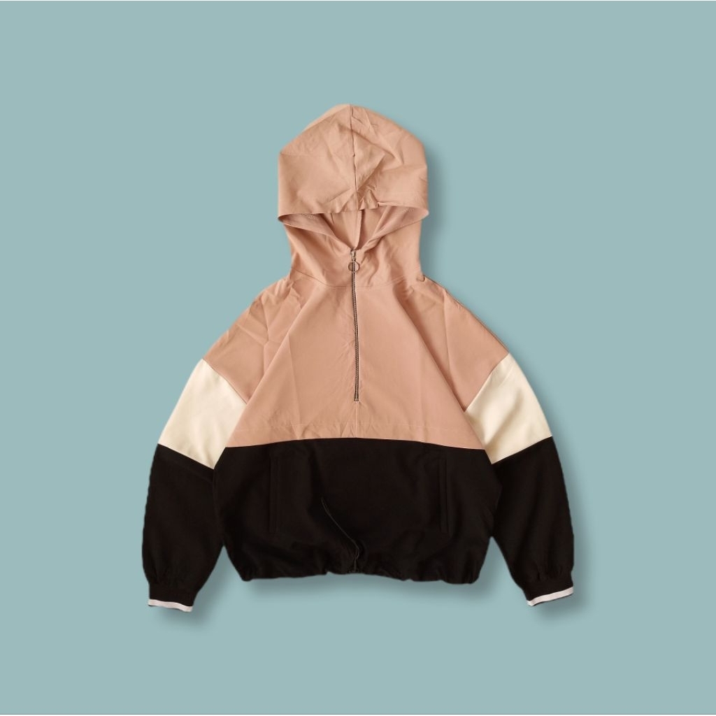 UniqueCewek - Jaket Cewek Boxy Gemoy Halfzip Tritone Colour Second