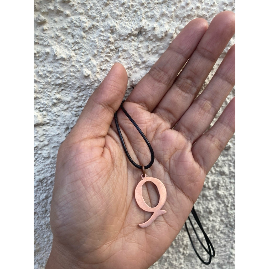kalung tembaga asli 100% custom huruf tali hitam kekinian