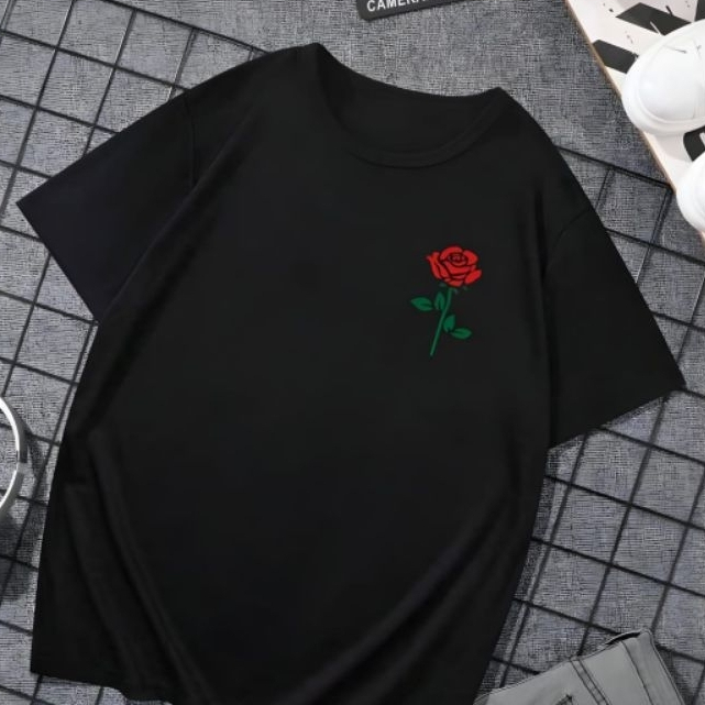 Kaos Wanita Pria Kaos Motif  Bunga Mawar