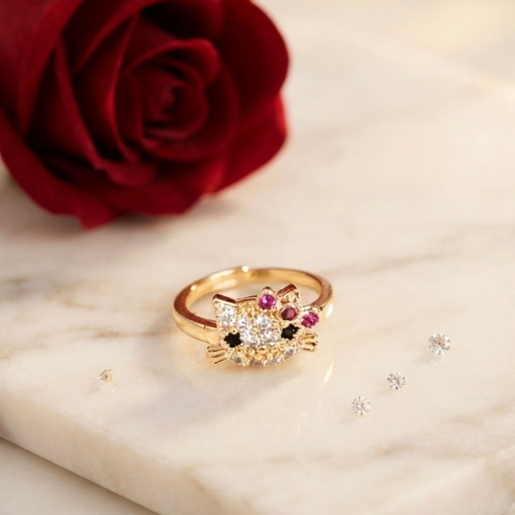 Cincin Anak Permata Hello Kitty Warna Emas Aksesoris Perhiasan