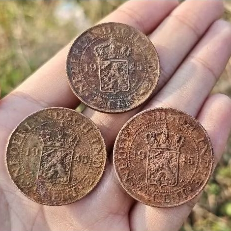 Koin Kuno 2 1/2 Cent Nederlandsch Indie 1945 Asli - Uang Koin Tembaga Gobang Hindia Belanda Original