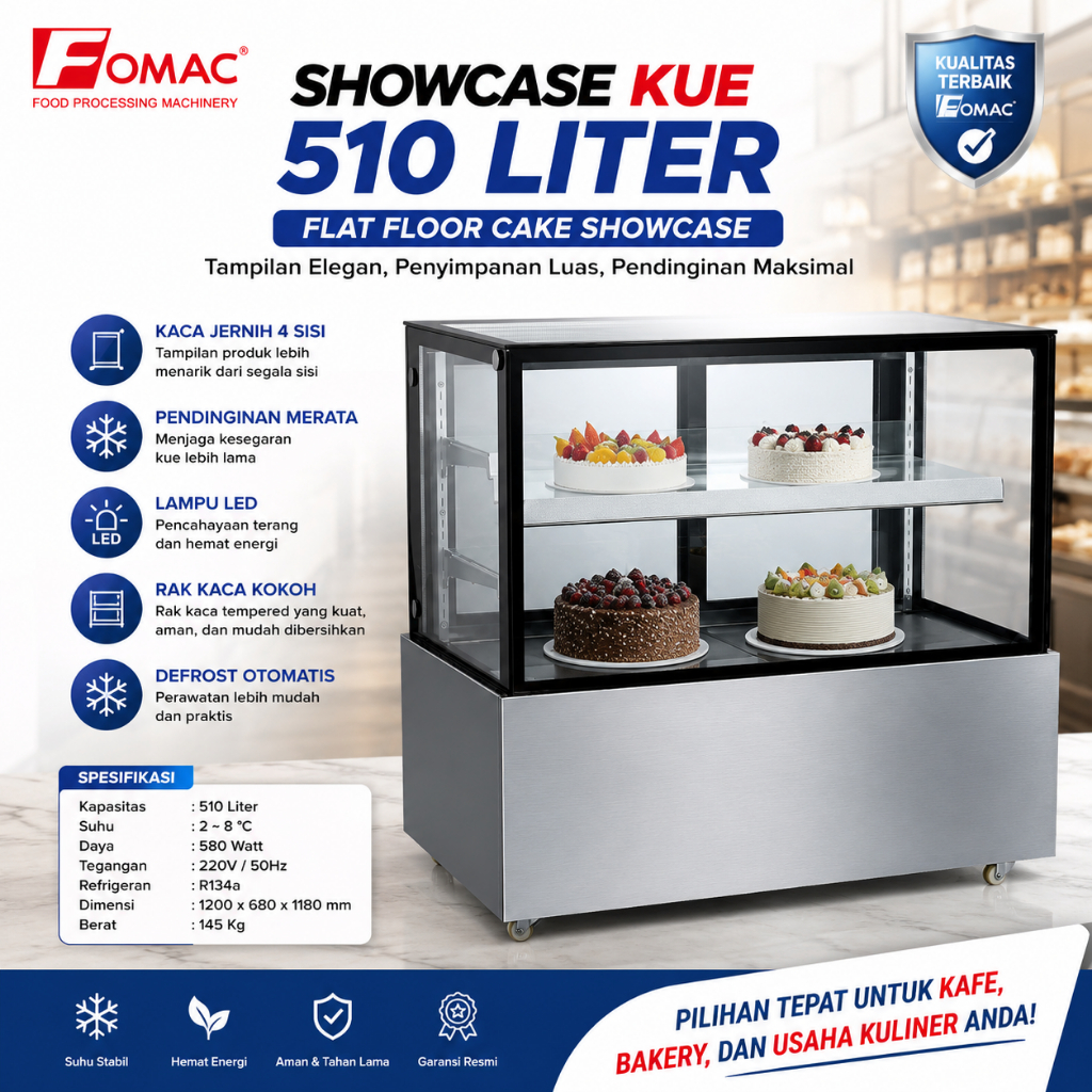 FOMAC SHOWCASE KUE 510 LITER / FLAT FLOOR CAKE SHOWCASE (FOMAC) SHC-FLT510L