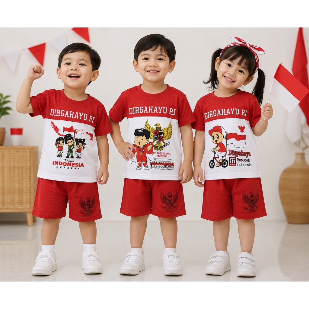 KAOS MERAH PUTIH ANAK BALITA / KAOS KEMERDEKAAN INDONESIA ANAK / SETELAN ANAK MERAH PUTIH