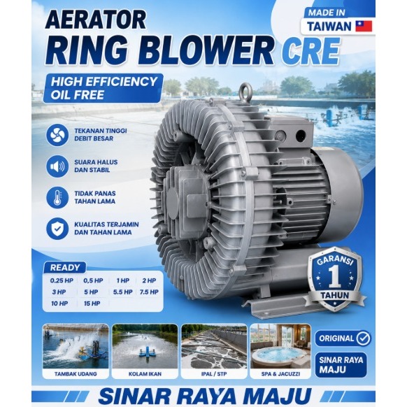 5 HP 3 Phase | CRE Ring Blower HB-629-3| AERATOR BLOWER CRE TAIWAN| Blower SPA| Blower Tambak ORIGIN