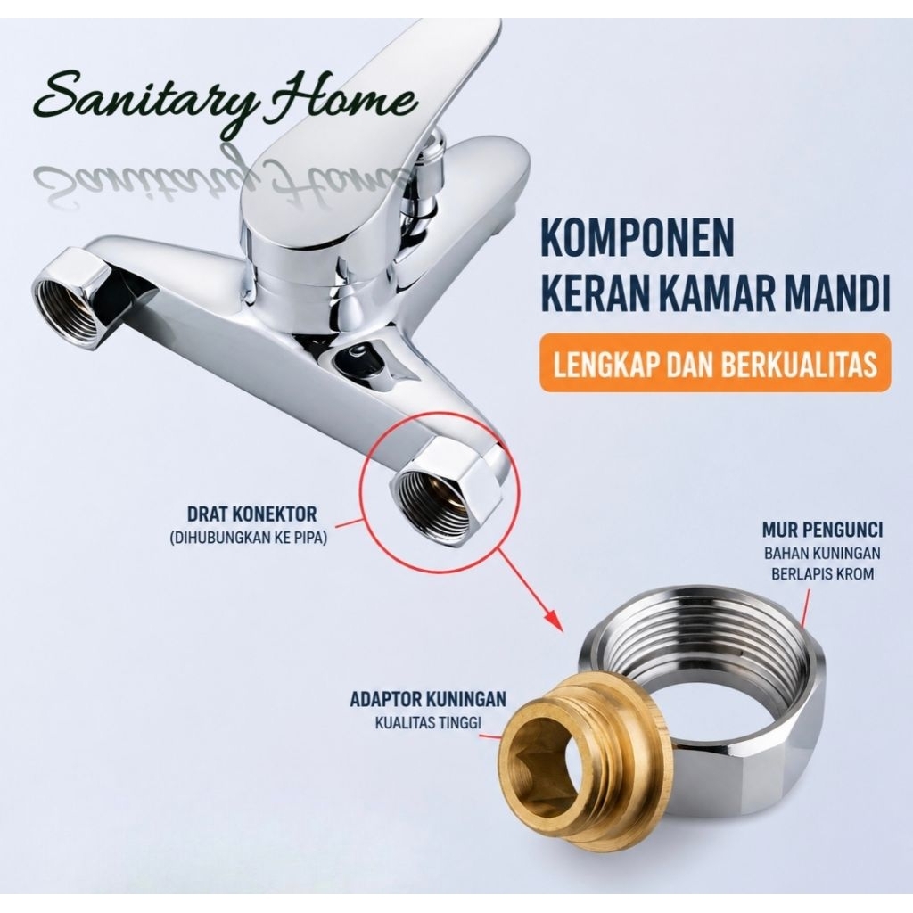 Komponen konektor ring mur kran mixer sambungan Ring mur keran panas dingin ring mur topi kuningan B