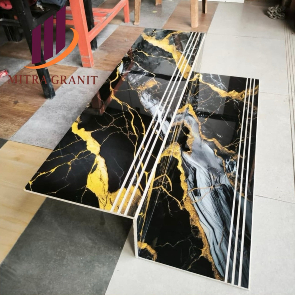 GRANIT TANGGA 30x100 MOTIF MARMER CUSTOM UKIRAN DOUBLE BAVEL