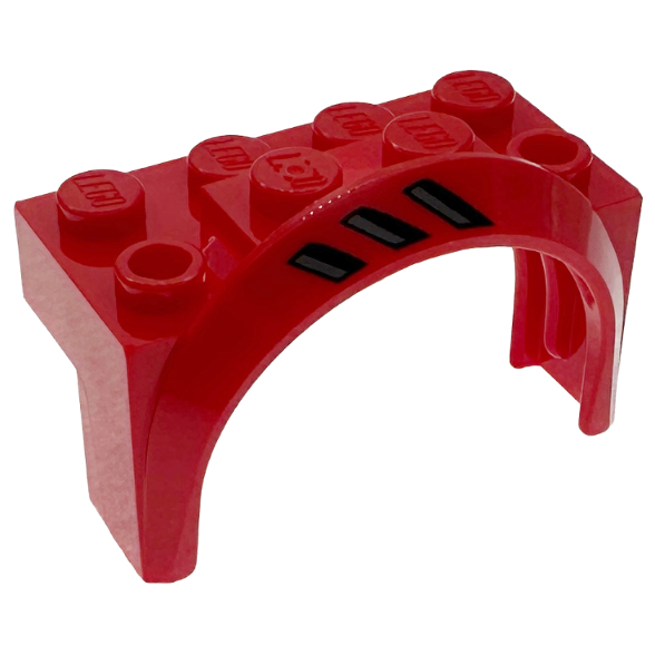 Lego Red Part 3387pb02R Vehicle, Mudguard 4 x 2 1/2 x 2 with Arch Round with Black and Dark Bluish G