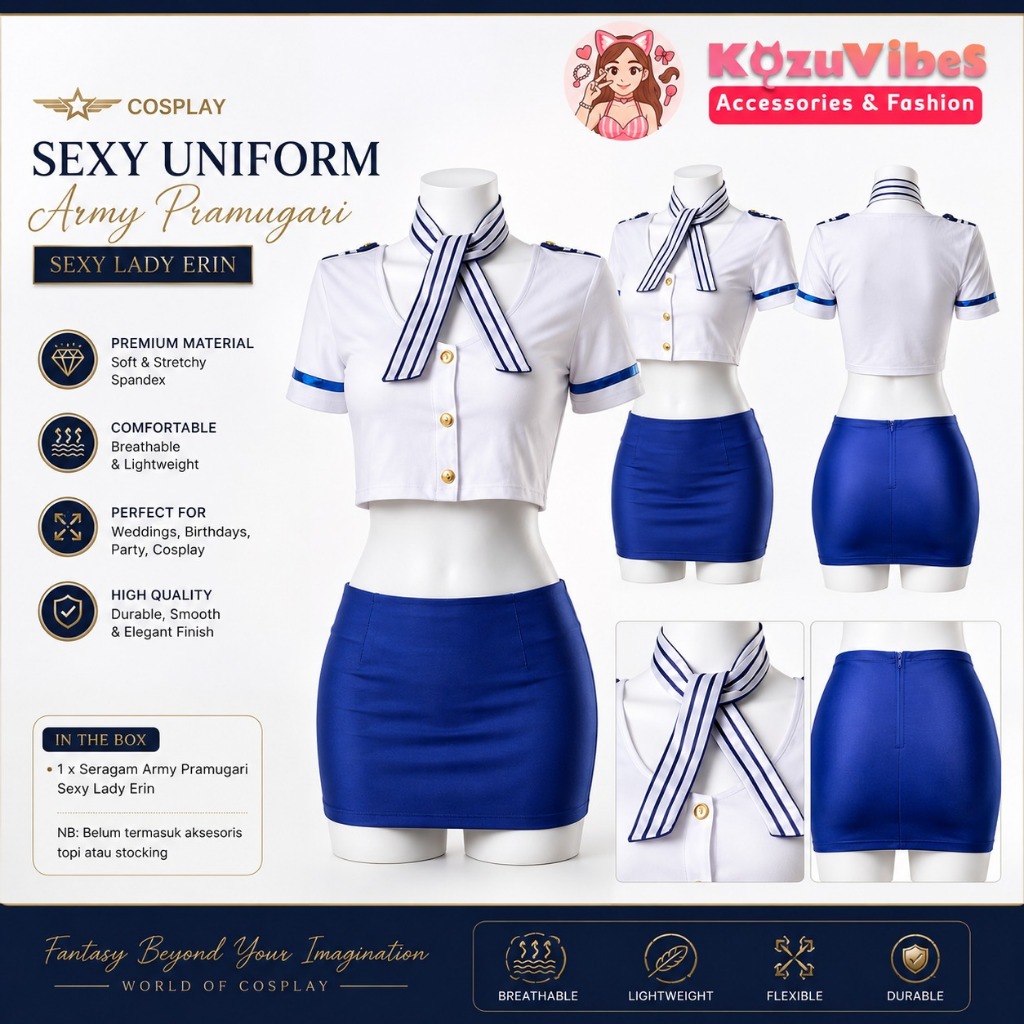 Kozuvibes Cosplay Sexy Uniform Seragam Army Pramugari Sexy Lady Erin