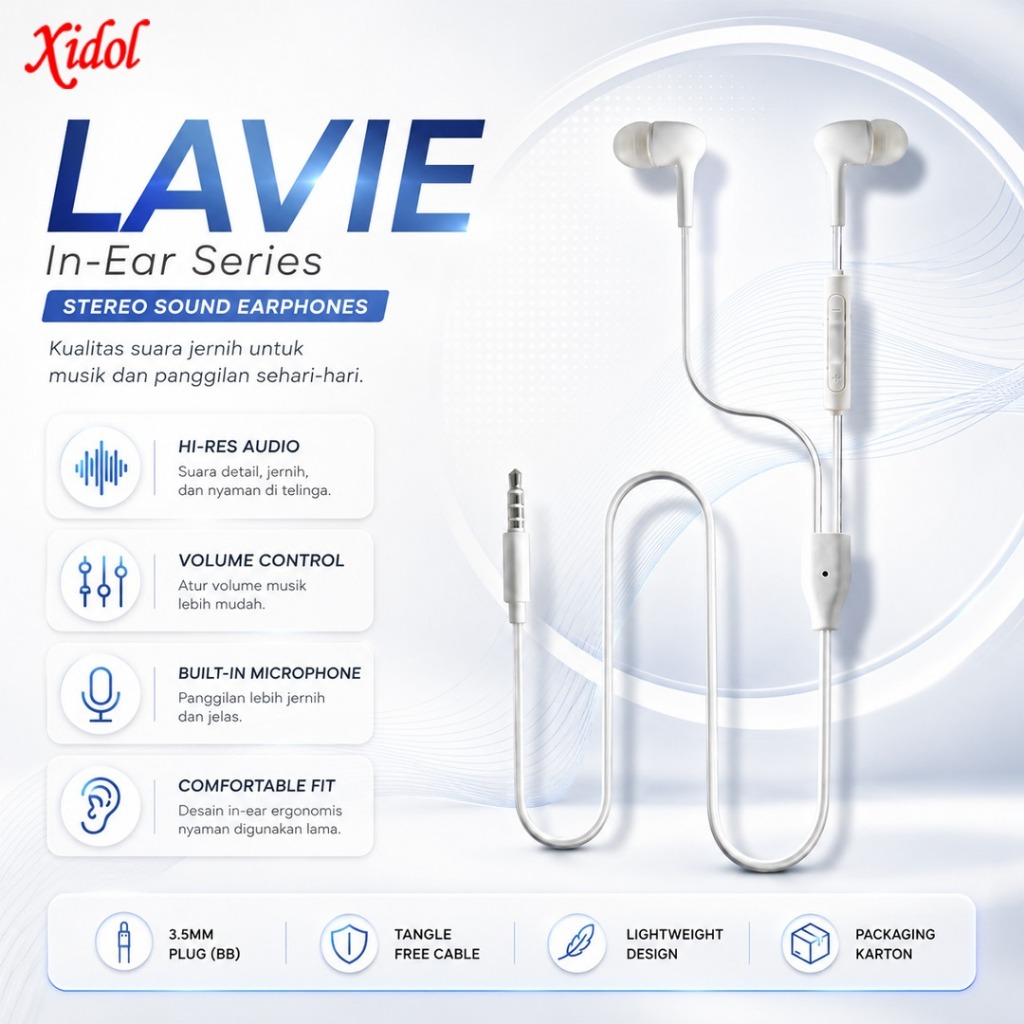 XIDOL EARPHONE HANSFREE HEADSET LAVIE  HIGH AUDIO STEREO