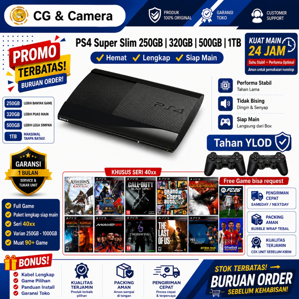 PS3 Super Slim Sony Void HFW 250GB | 320GB | 500GB | 1TB | Garansi 6 Bulan Full Game - Kualitas Grad