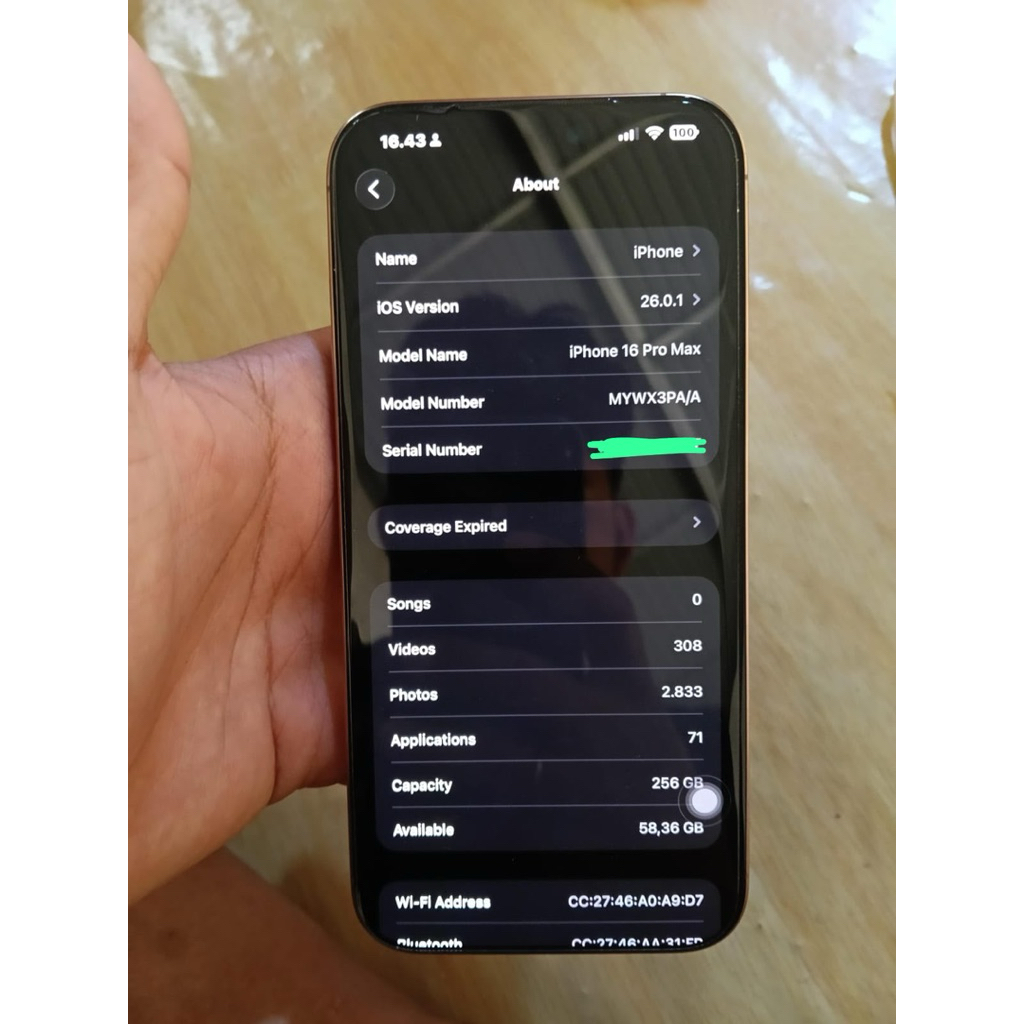 iphone 16 pm bypass iremovall wifi only 256 gb ex ibox