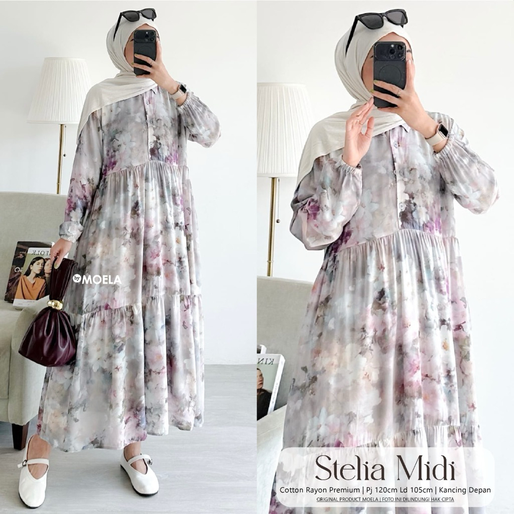 Gamis Midi Dress Busui Motif Kombinasi Original Moela "Part 1"