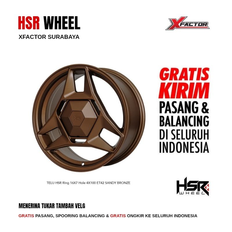VELG MOBIL R16 HSR TELU HSR R16X7 4X100 ET42 SANDY BRONZE 4 PCS VELG