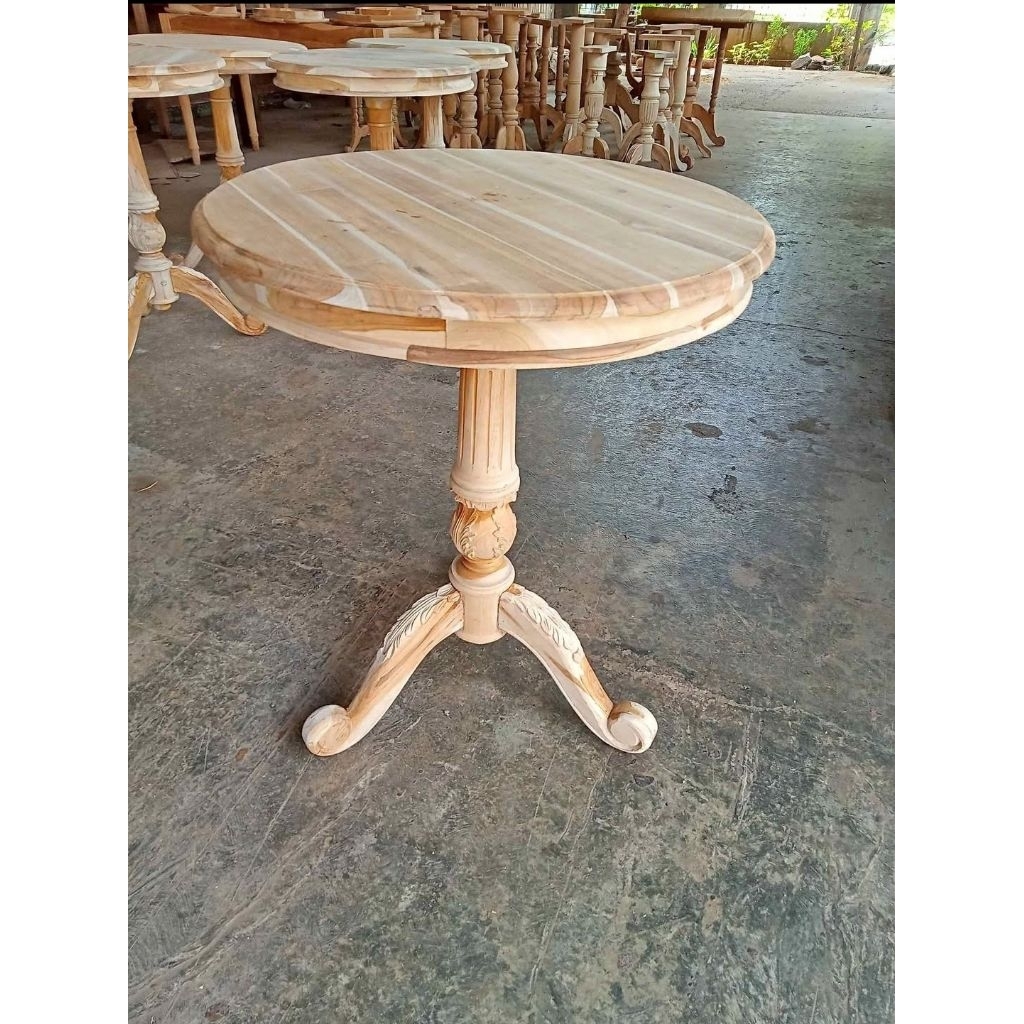 meja kopi teras kaki bubut ukir kayu jati