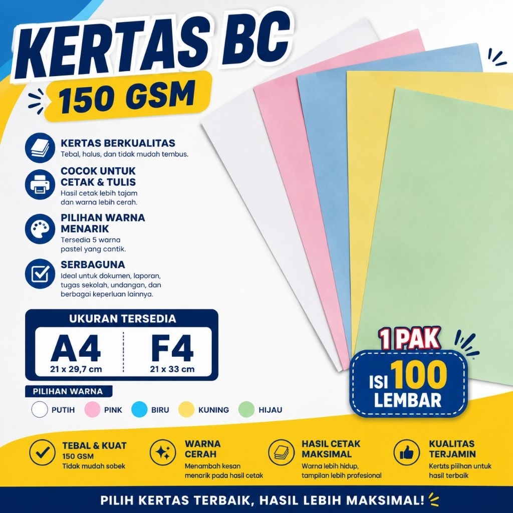 Kertas cover manila/BC/Buffalo F4 A4 ( isi 100)