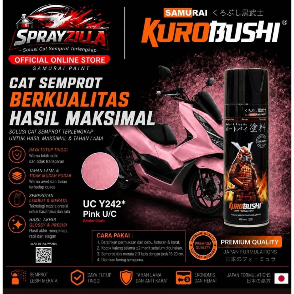 2 Coat UC+TC Y242 Pink - SAMURAI PAINT Cat semprot/Pilox/Aerosol