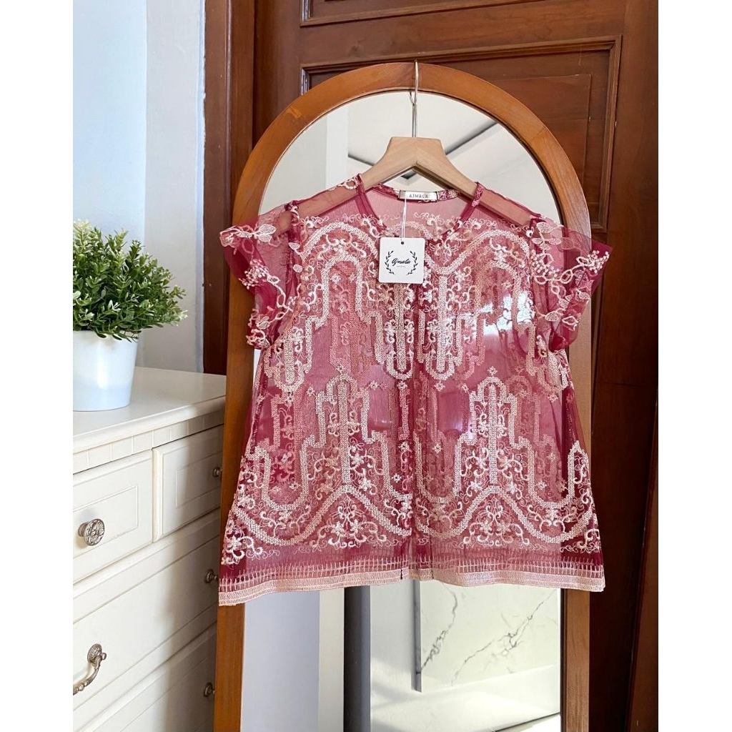 Outer brokat etnik marun / outer brukat pendek / crop outer brokat / baju kondangan / Ajmala