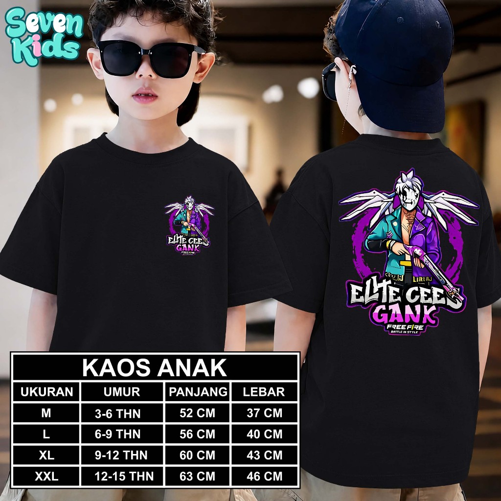 KAOS ANAK FF SQUAD ELITE CEES SG RAPPER SAYAP BAJU FF ANAK TERKEREN UNGU