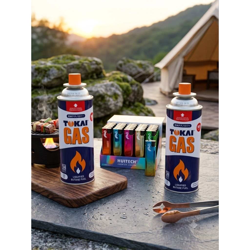 Gas Kaleng Portable Tokai 235g 2pcs + Korek Api Bara  - Asli Segel Pabrik
