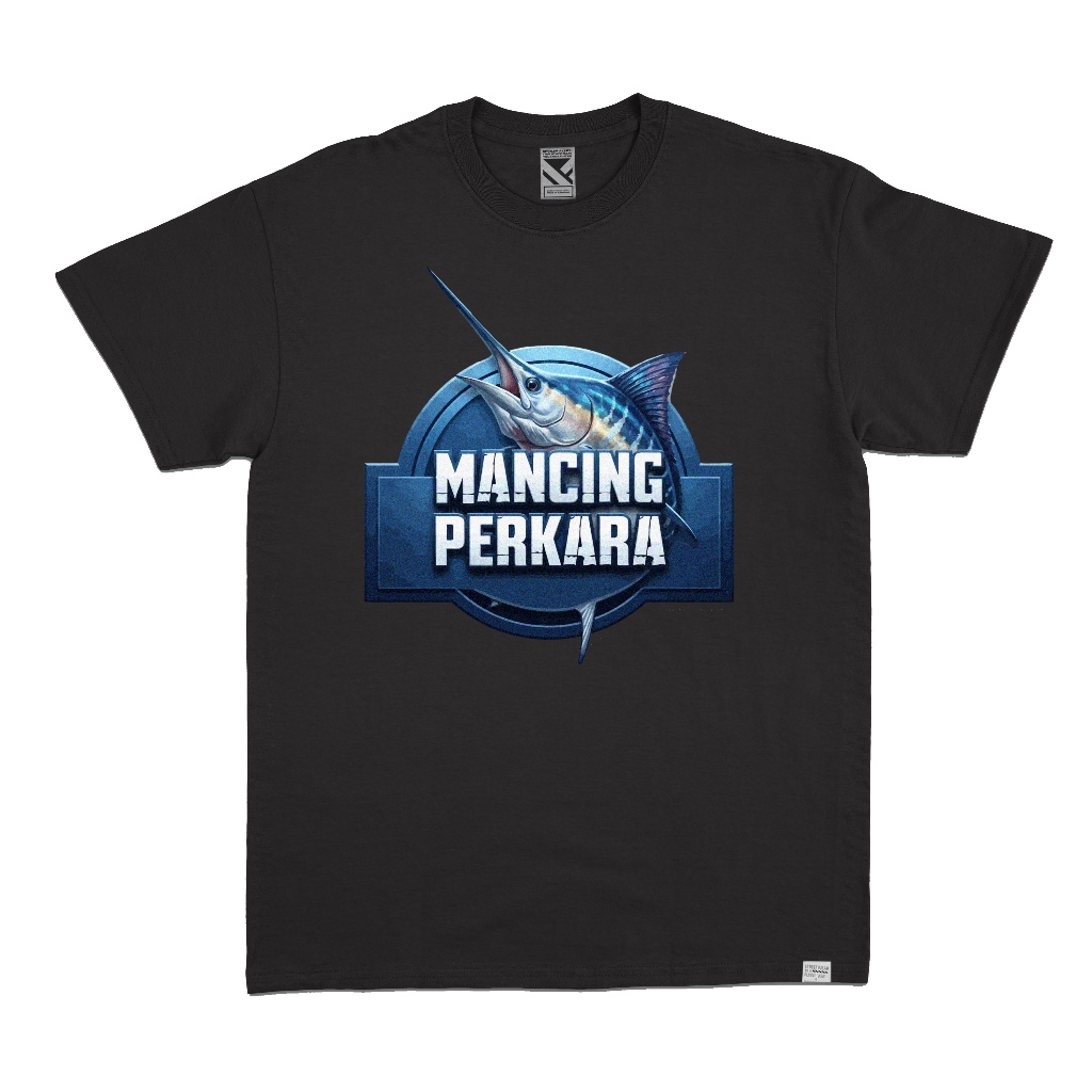 Zerotwentytwo T-Shirt Mancing Perkara Mancing Mania Ikan Kaos Plesetan Logo Parodi Kaos Hitam