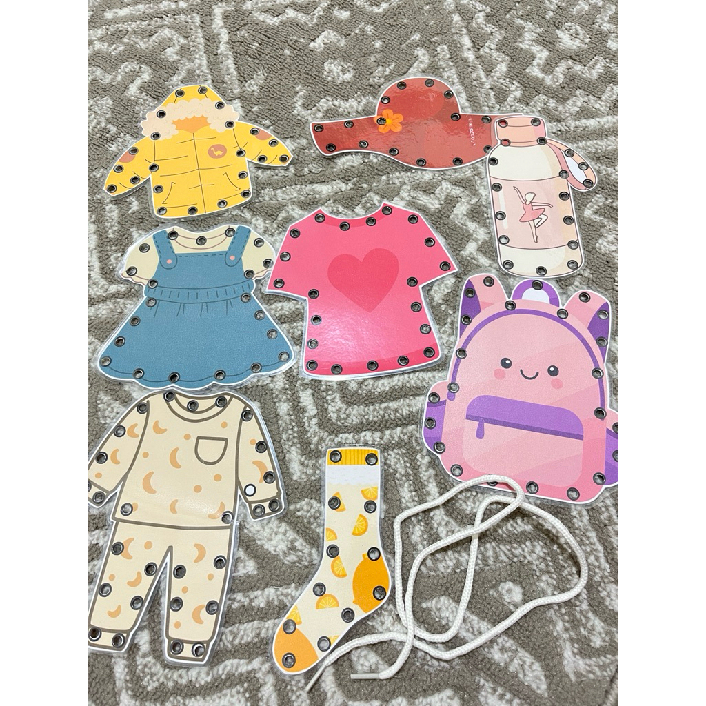 Mainan Jahit Tali Anak Montessori | Lacing Card Laminating Tebal | Edukasi Motorik Halus
