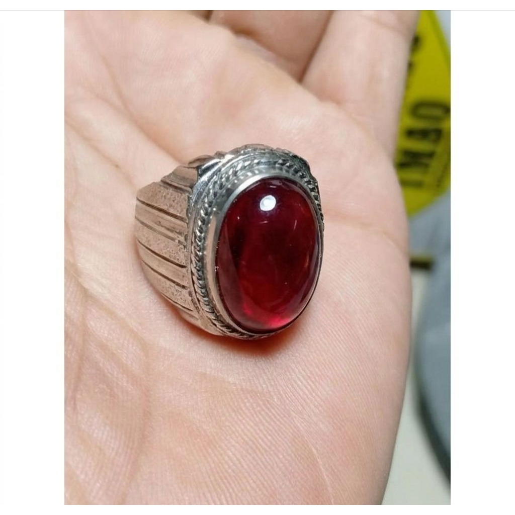 Cincin Batu Akik Merah Siem 18 mm Ring Mban Alpaka Super