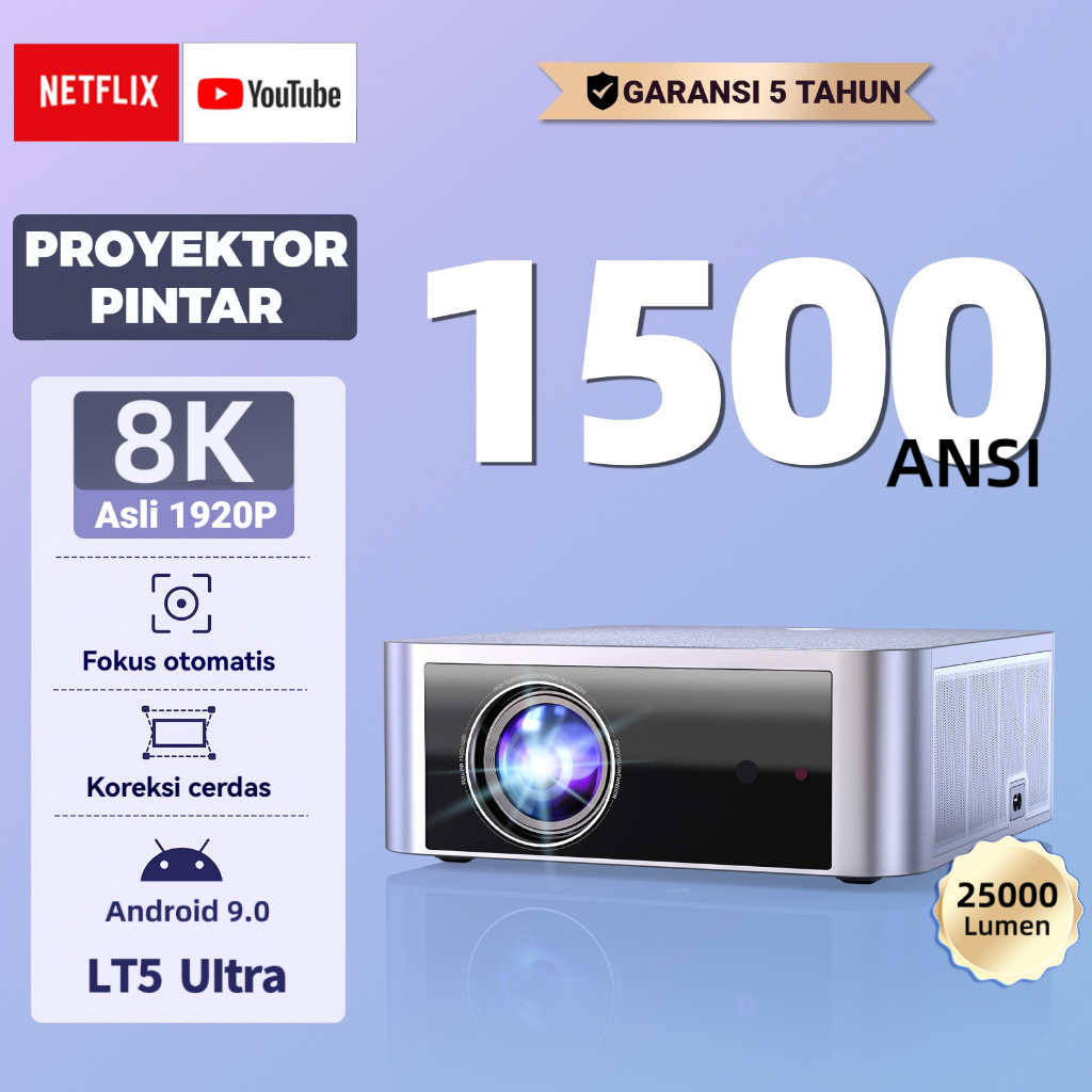Proyektor FINTEXPro LT5, proyektor Android, kualitas gambar resolusi tinggi 8K, konektivitas WiFi/Bl