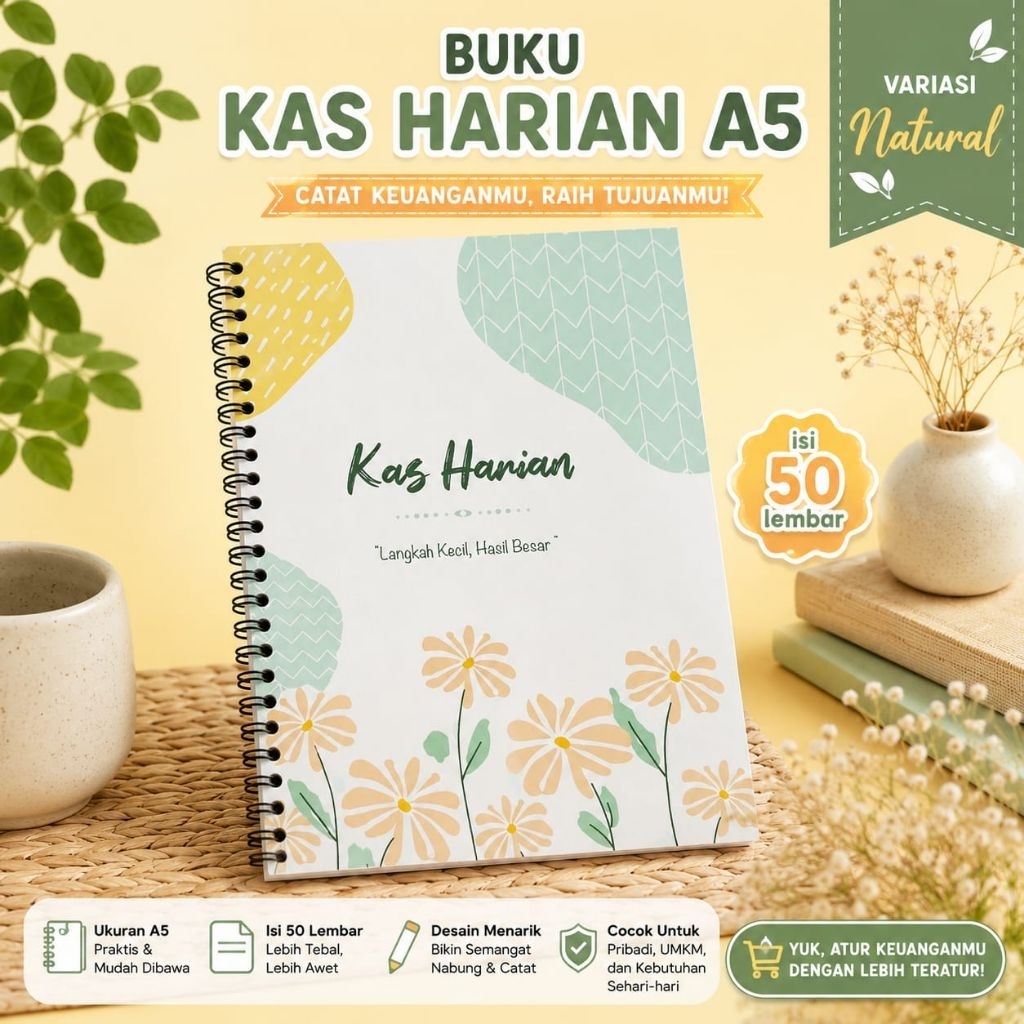 Sokolimo buku kas harian A5 / Buku kas harian sepiral / Buku kas A5 isi 50 lembar