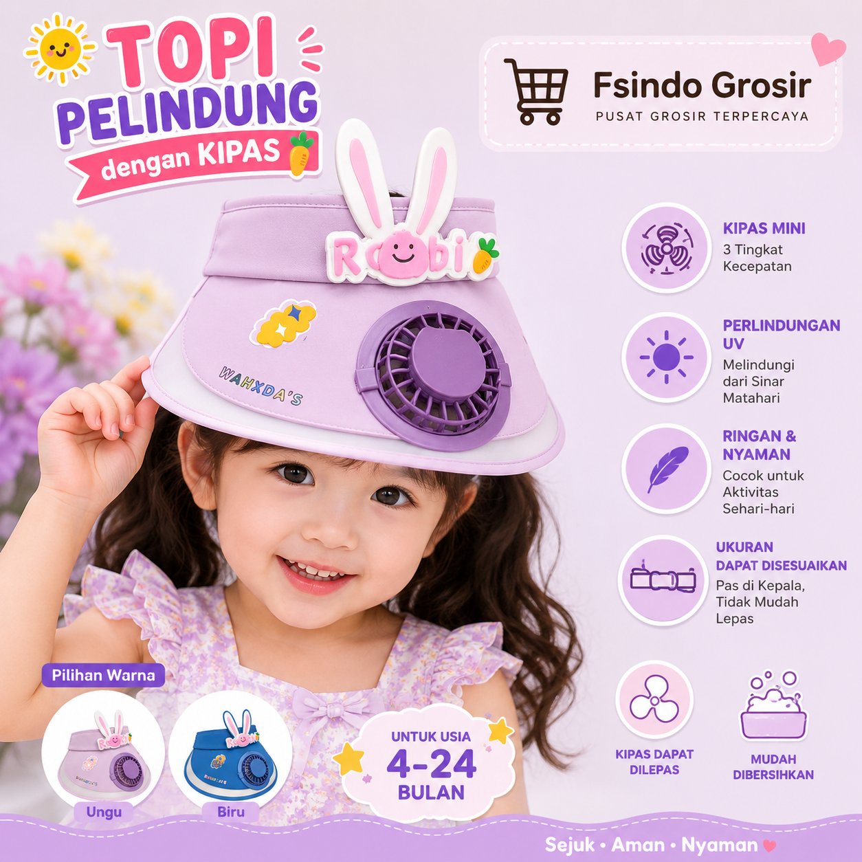 TOPI24 Topi Kipas Angin USB Portable Mini//Topi Anti Panas//Topi Kipas Angin Anak Lucu Karakter
