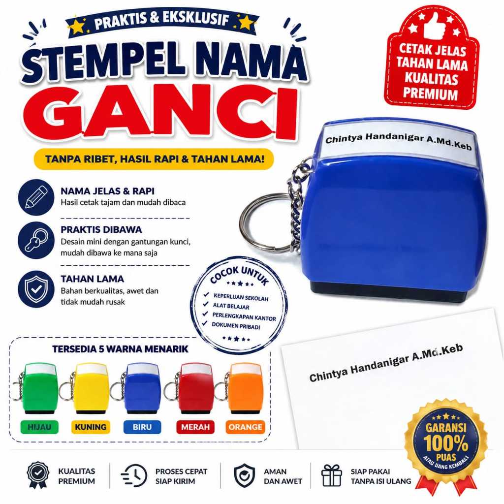 Stempel Nama Custom Gantungan Kunci | Stempel Mini Flash Otomatis | Stempel Ganci Nama Portable | Ca