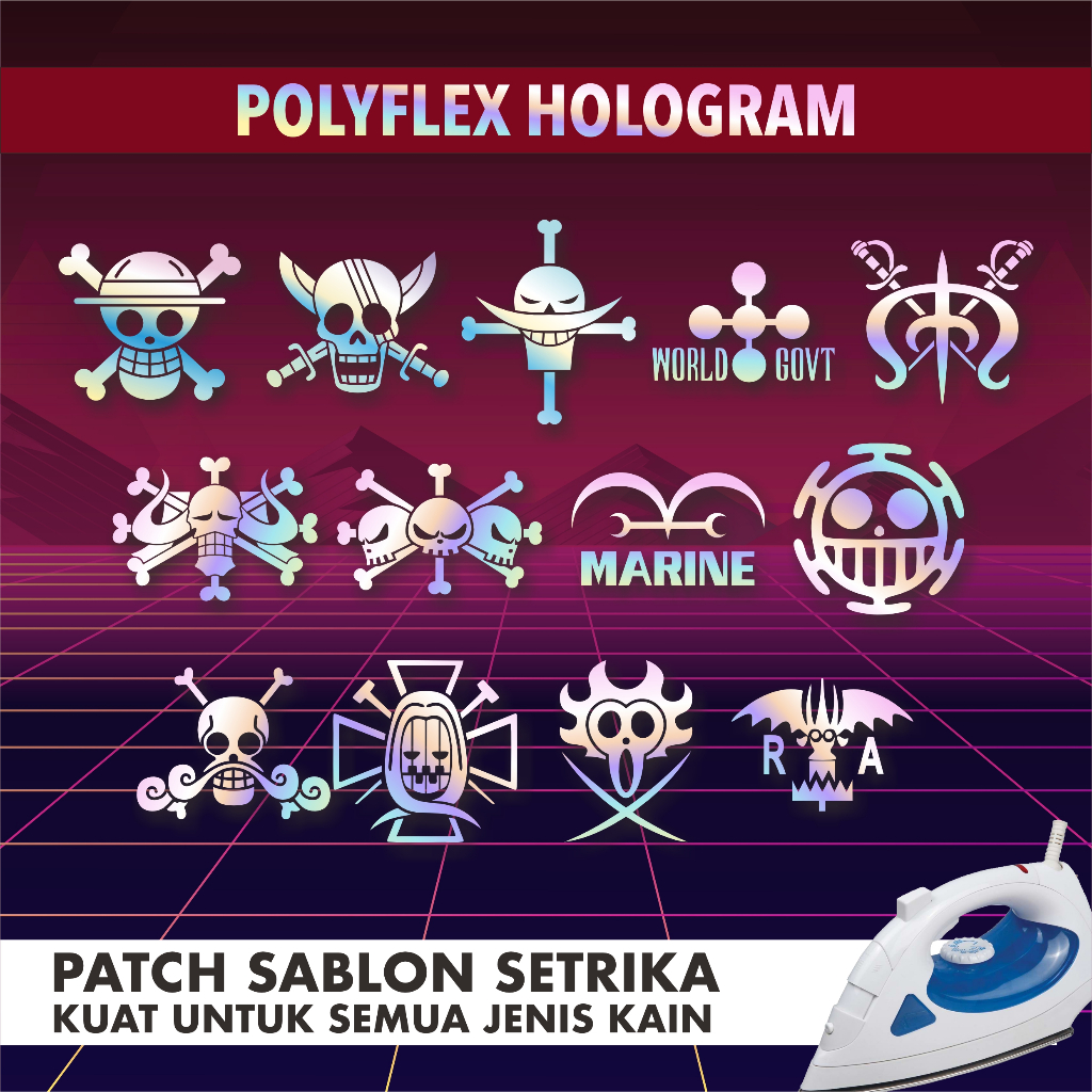 SABLON Setrika POLYFLEX Hologram ONE PIECE / Iron PATCH Hologram Emblem ANIME Setrika / cetak print 