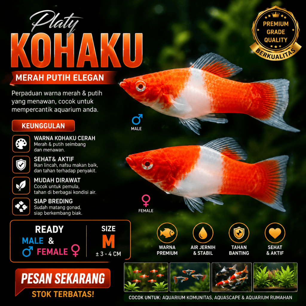 HIASAN Aquarium PLATY KOHAKU Mas Pedang Kohaku